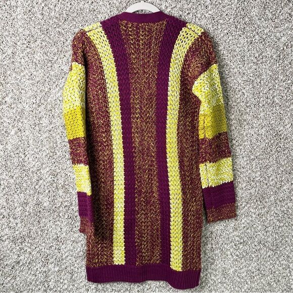 Vertigo Sweater Women’s Small Purple & Yellow Chunky Knit Long Open Cardigan - Picture 4 of 7